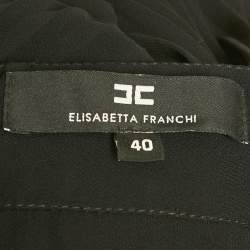 Pre Owned Elisabetta Franchi Black Plisse Halter Neck Tie Detail Sheer Dress S