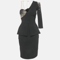 Pre Owned فستان إليزابيتا فرانشي قصير مزين بحبات سوداء من الكريب حجم صغير