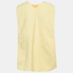 Pre Owned Elisabetta Franchi Yellow Crepe Ruffled High-Low Top S