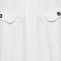 Pre Owned Elisabetta Franchi White Crepe Pleated Mini Shirt Dress M