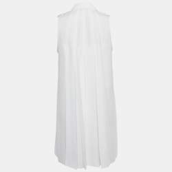 Pre Owned Elisabetta Franchi White Crepe Pleated Mini Shirt Dress M