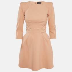 مملوكة مسبقًا Elisabetta Franchi Salmon Pink Crepe Shoulder Padded Mini Dress S
