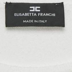 Pre Owned فستان إليزابيتا فرانكي أبيض وأزرق محاك بتفاصيل زينة بأشرطة مترزة مقاس ميدي متوسط