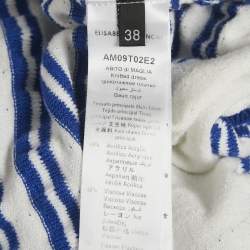 Pre Owned فستان إليزابيتا فرانكي أبيض وأزرق محاك بتفاصيل  زينة بأشرطة مترزة مقاس ميدي متوسط