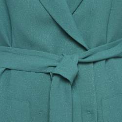 مملوكة مسبقًا Elisabetta Franchi Green Shimmering Crepe Belted Double Breasted Jacket M