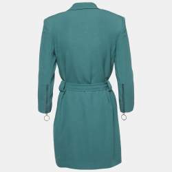 مملوكة مسبقًا Elisabetta Franchi Green Shimmering Crepe Belted Double Breasted Jacket M