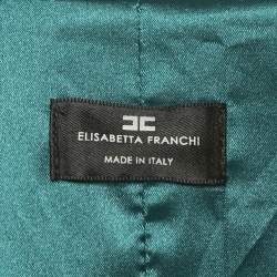 مملوكة مسبقًا Elisabetta Franchi Green Shimmering Crepe Belted Double Breasted Jacket M
