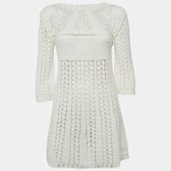 Pre Owned Elisabetta Franchi White Crochet Sheer Mini Dress S