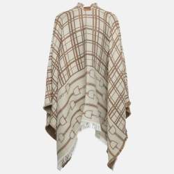 مملوكة مسبقًا Elisabetta Franchi Beige Monogram Jacquard Cape One Size