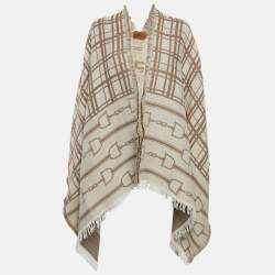 مملوكة مسبقًا Elisabetta Franchi Beige Monogram Jacquard Cape One Size