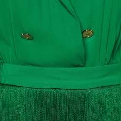 Pre Owned فستان إليزابيتا فرانشي قصير من كريب أخضر مع شراشيب قابلة للإزالة مقاس متوسط (ميديم)