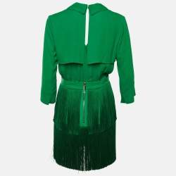 Pre Owned فستان إليزابيتا فرانشي قصير من كريب أخضر مع شراشيب قابلة للإزالة مقاس متوسط (ميديم)