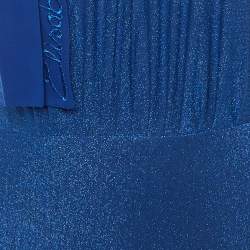 Pre Owned Elisabetta Franchi Blue Lurex Knit Bow Detail One Shoulder Maxi Dress L