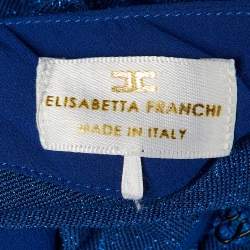 Pre Owned Elisabetta Franchi Blue Lurex Knit Bow Detail One Shoulder Maxi Dress L