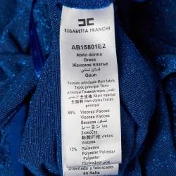 Pre Owned Elisabetta Franchi Blue Lurex Knit Bow Detail One Shoulder Maxi Dress L