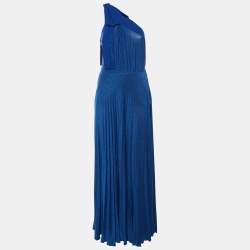 مملوكة مسبقًا Elisabetta Franchi Blue Lurex Knit Bow Detail One Shoulder Maxi Dress L