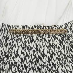 Pre Owned فستان إليزابيتا فرانشي أبيض ومطبوع كريب متوسط الطول مقاس متوسط - ميديم