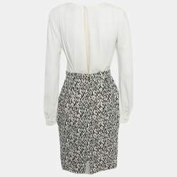 Pre Owned فستان إليزابيتا فرانشي أبيض ومطبوع كريب متوسط الطول مقاس متوسط - ميديم