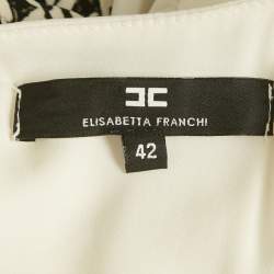 Pre Owned فستان إليزابيتا فرانشي أبيض ومطبوع كريب متوسط الطول مقاس متوسط - ميديم