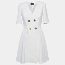 مملوكة مسبقًا Elisabetta Franchi White Double Breasted Mini Dress S