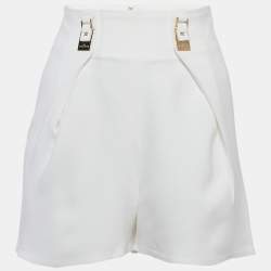 Pre Owned شورت إليزابيتا فرانكي كريب أبيض بتفاصيل إبزيم مقاس صغير - سمول