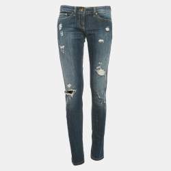 مملوكة مسبقًا Elisabetta Franchi Nay Blue Distressed Denim Jeans S