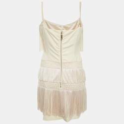 مملوكة مسبقًا فستان إليزابيتا فرانشي قصير من الكريب باللون الذهبي البيج مع شراشيب مقاس متوسط - ميديوم