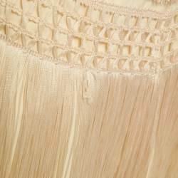 مملوكة مسبقًا فستان إليزابيتا فرانشي قصير من الكريب باللون الذهبي البيج مع شراشيب مقاس متوسط - ميديوم