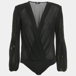 مملوكة مسبقًا Elisabetta Franchi Black Crepe Long Sleeve Bodysuit M