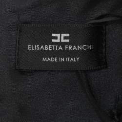 Pre Owned Elisabetta Franchi Black Floral Applique Fringe Mini Dress XL