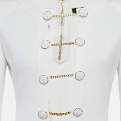 Pre Owned إليزابيتا فرانكي بوديسوت أبيض مضلع بتفاصيل أزرار وقصات بحجم كبير