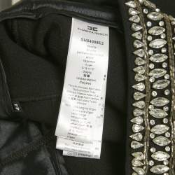 Pre Owned شورت إليزابيتا فرانكي صوف أسود مرصع بالأحجار الكريمة وهامش مقاس وسط - ميديم