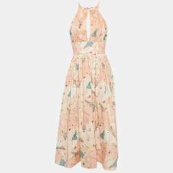 مملوكة مسبقًا Elisabetta Franchi Pink Printed Cotton Lace Inserts Midi Dress S