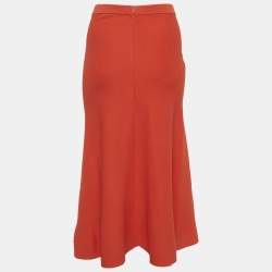 Pre Owned Elisabetta Franchi Orange Knit Flared Midi Skirt M