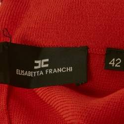 Pre Owned Elisabetta Franchi Orange Knit Flared Midi Skirt M