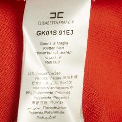 Pre Owned Elisabetta Franchi Orange Knit Flared Midi Skirt M