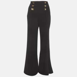 Pre Owned Elisabetta Franchi Black Crepe Wide-Leg Trousers M