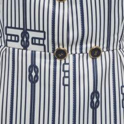 Pre Owned فستان إليزابيتا فرانشي قصير عريض من الساتان بنقشة عقدة أبيض/أزرق مقاس صغير (سمول)