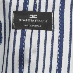 Pre Owned فستان إليزابيتا فرانشي قصير عريض من الساتان بنقشة عقدة أبيض/أزرق مقاس صغير (سمول)