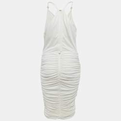 Pre Owned Elisabetta Franchi White Jersey Ruched Bodycon Dress M