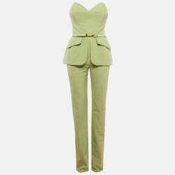Pre Owned Elisabetta Franchi Green Stretch Crepe Tuta Donna Jumpsuit M