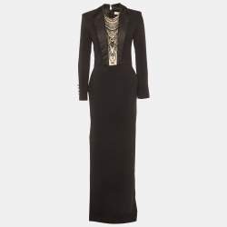 Pre Owned Elisabetta Franchi Black Crepe Embroidered Maxi Dress M