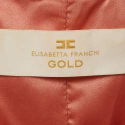 مملوكة مسبقًا إليزابيتا فرانكي توب بكشكش قماش الستر السود بنمط بيبلوم باللون الوردي بحجم متوسط