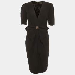مملوكة مسبقًا Elisabetta Franchi Black Crepe Bow Detail Mini Dress M