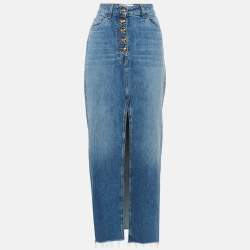 مملوكة مسبقًا Elisabetta Franchi Blue Denim Fringe Maxi Skirt M