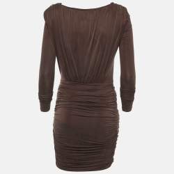 مملوكة مسبقًا إليزابيتا فرانكي فستان ميني بأكمام قصيرة بني جيرسي بثنيات مقاس صغير (سمول)