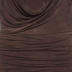 مملوكة مسبقًا إليزابيتا فرانكي فستان ميني بأكمام قصيرة بني جيرسي بثنيات مقاس صغير (سمول)