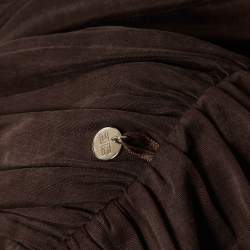 مملوكة مسبقًا إليزابيتا فرانكي فستان ميني بأكمام قصيرة بني جيرسي بثنيات مقاس صغير (سمول)