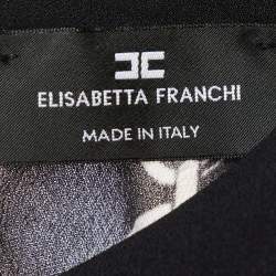Pre Owned Elisabetta Franchi Black Logo Chain Print Crepe Long Sleeve Bodysuit M