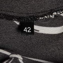 Pre Owned Elisabetta Franchi Black Logo Chain Print Crepe Long Sleeve Bodysuit M